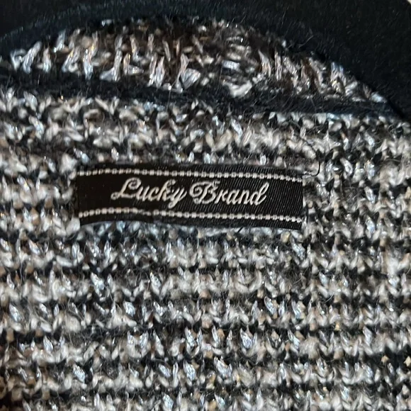 Lucky Brand M Black and beige w/grey and silver woven in. Open front cardigan. - Picture 5 of 5